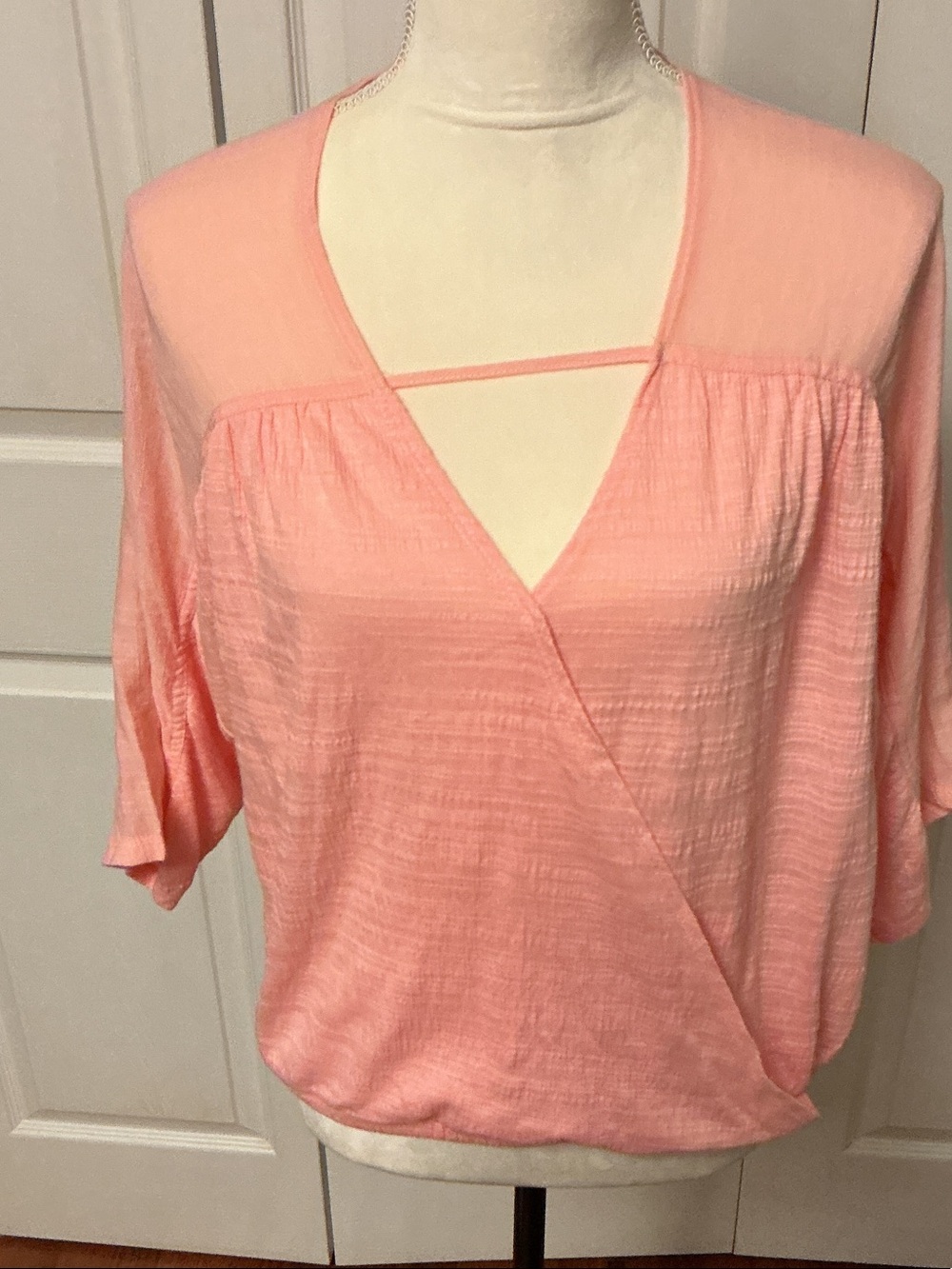 a.n.a Coral Pink Surplice Strap Detail Women's Top